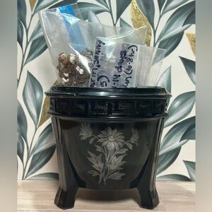 Vintage L.E. Smith Black Amethyst Glass Planter Kit